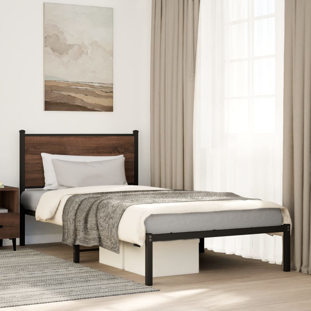 Bedframe zonder matras metaal bruin eikenkleurig 107x203 cm is nu te koop bij PeponiXL, paradijselijk wonen!