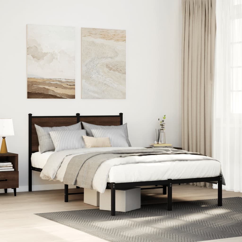 Bedframe zonder matras metaal bruin eikenkleurig 120x190 cm is nu te koop bij PeponiXL, paradijselijk wonen!