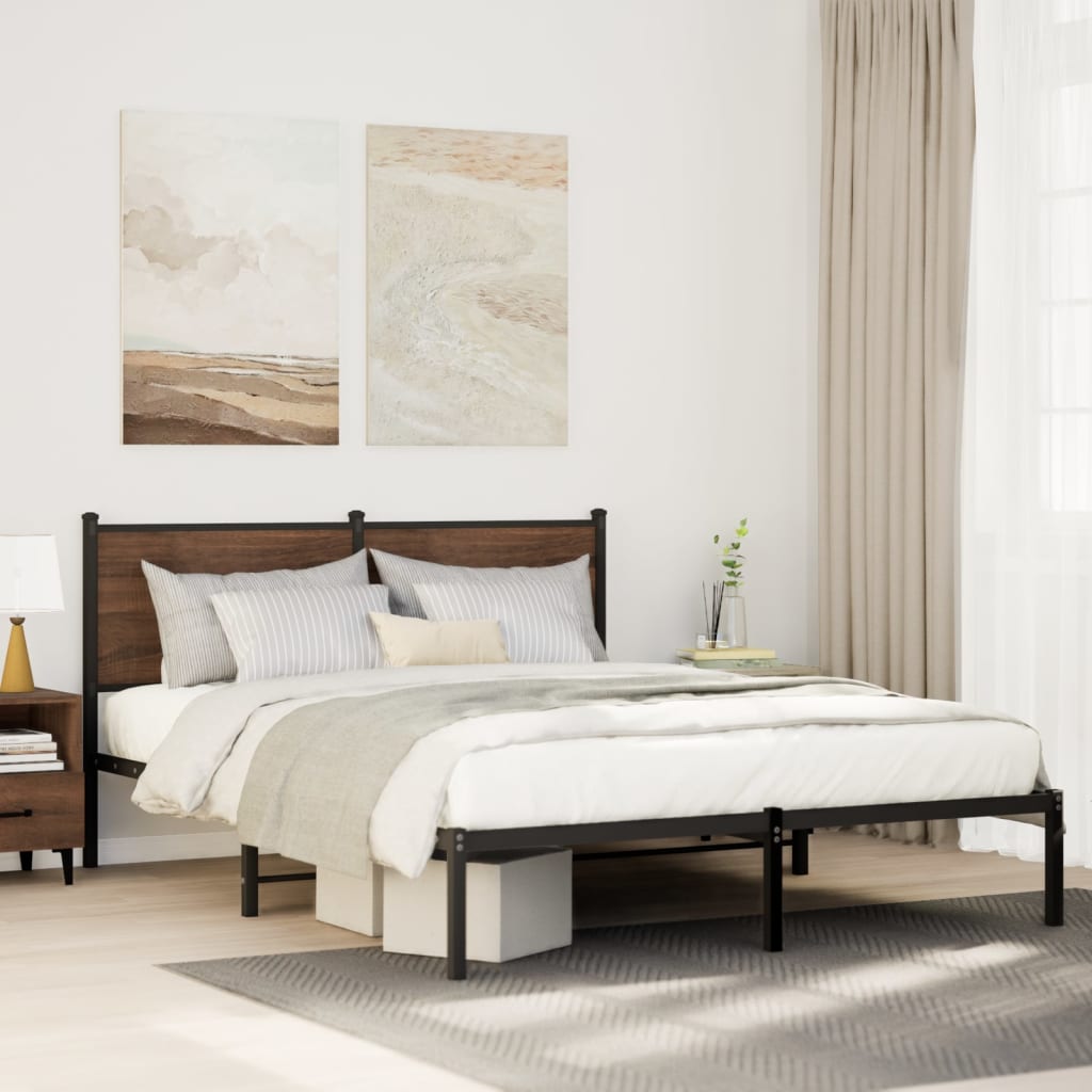 Bedframe zonder matras metaal bruin eikenkleurig 150x200 cm is nu te koop bij PeponiXL, paradijselijk wonen!