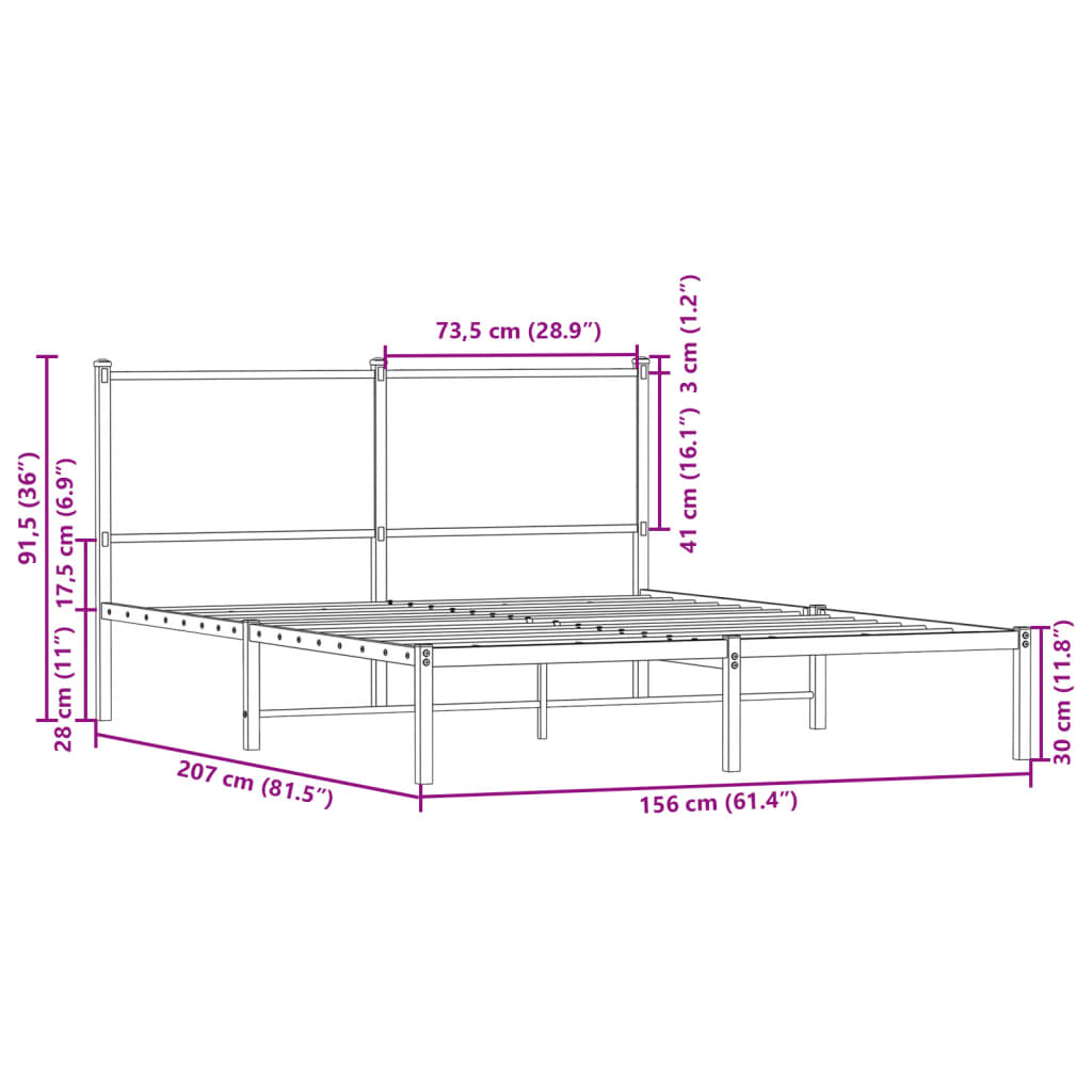 Bedframe zonder matras metaal bruin eikenkleurig 150x200 cm is nu te koop bij PeponiXL, paradijselijk wonen!