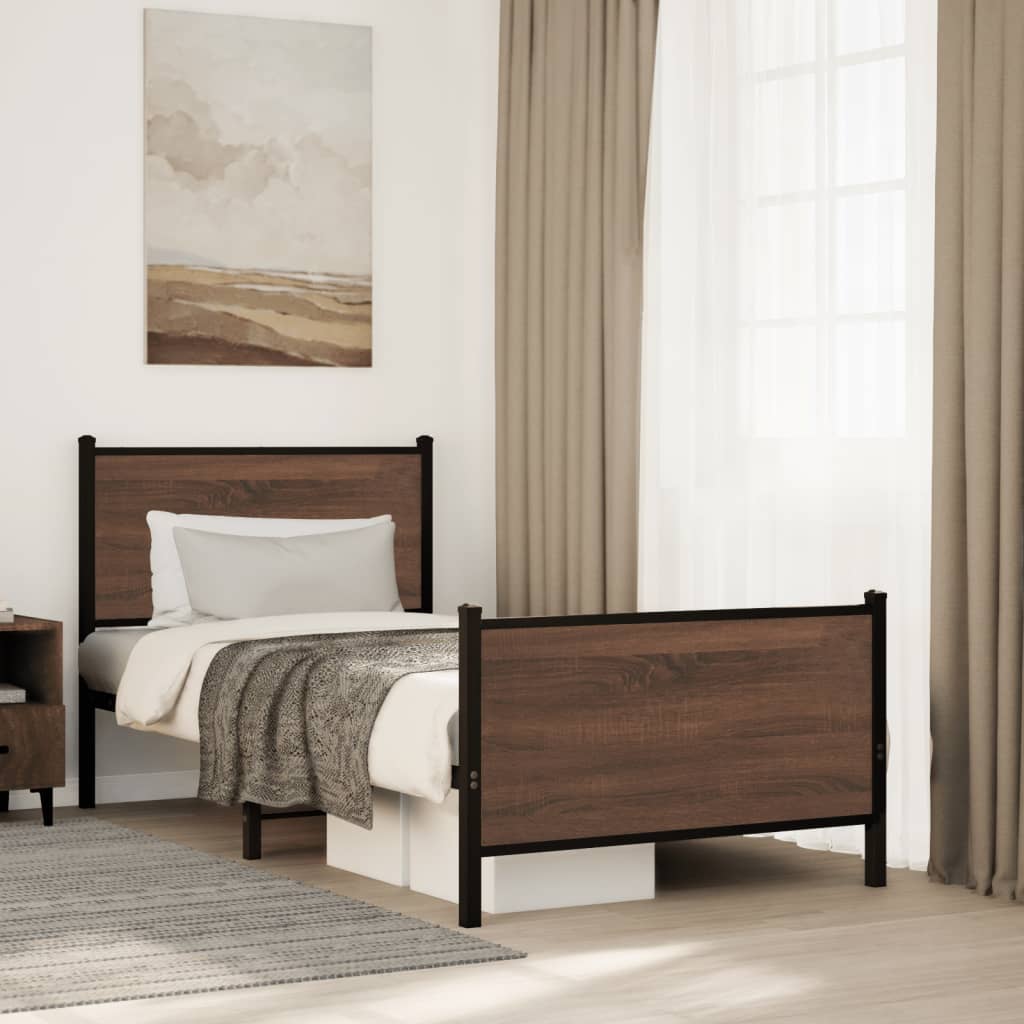 Bedframe zonder matras metaal bruin eikenkleurig 75x190 cm is nu te koop bij PeponiXL, paradijselijk wonen!