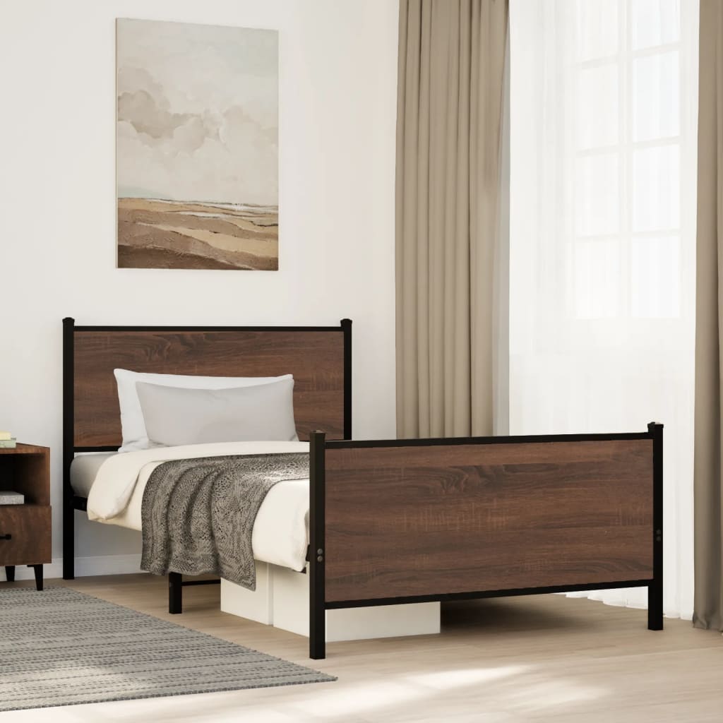 Bedframe zonder matras metaal bruin eikenkleurig 100x190 cm is nu te koop bij PeponiXL, paradijselijk wonen!