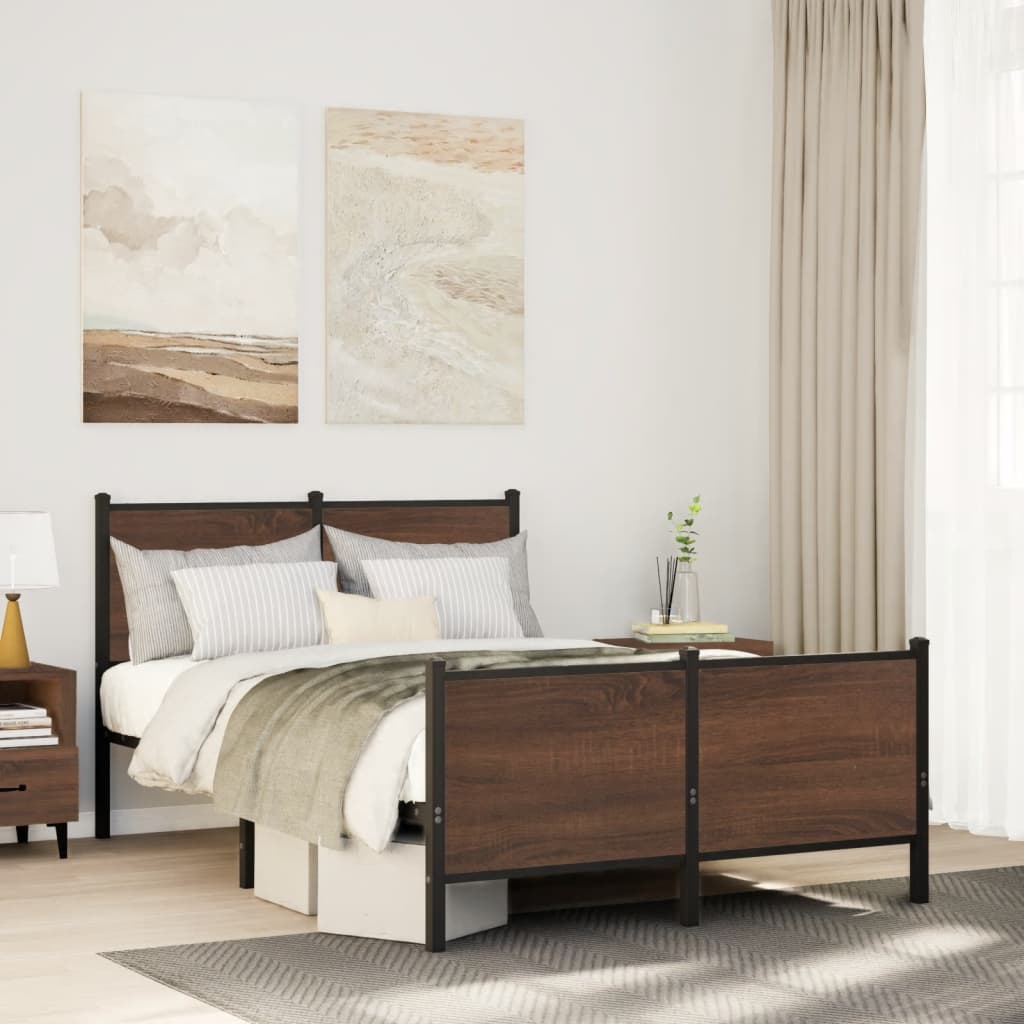 Bedframe zonder matras metaal bruin eikenkleurig 137x190 cm is nu te koop bij PeponiXL, paradijselijk wonen!