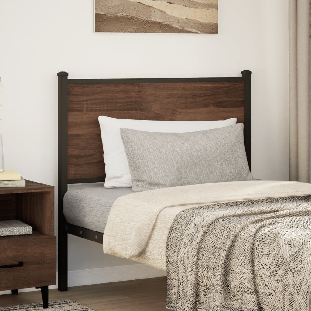Vervangend hoofdbord 75 cm bewerkt hout en staal bruin eikenkleurig is nu te koop bij PeponiXL, paradijselijk wonen!