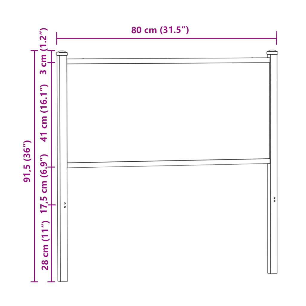 Vervangend hoofdbord 75 cm bewerkt hout en staal bruin eikenkleurig is nu te koop bij PeponiXL, paradijselijk wonen!