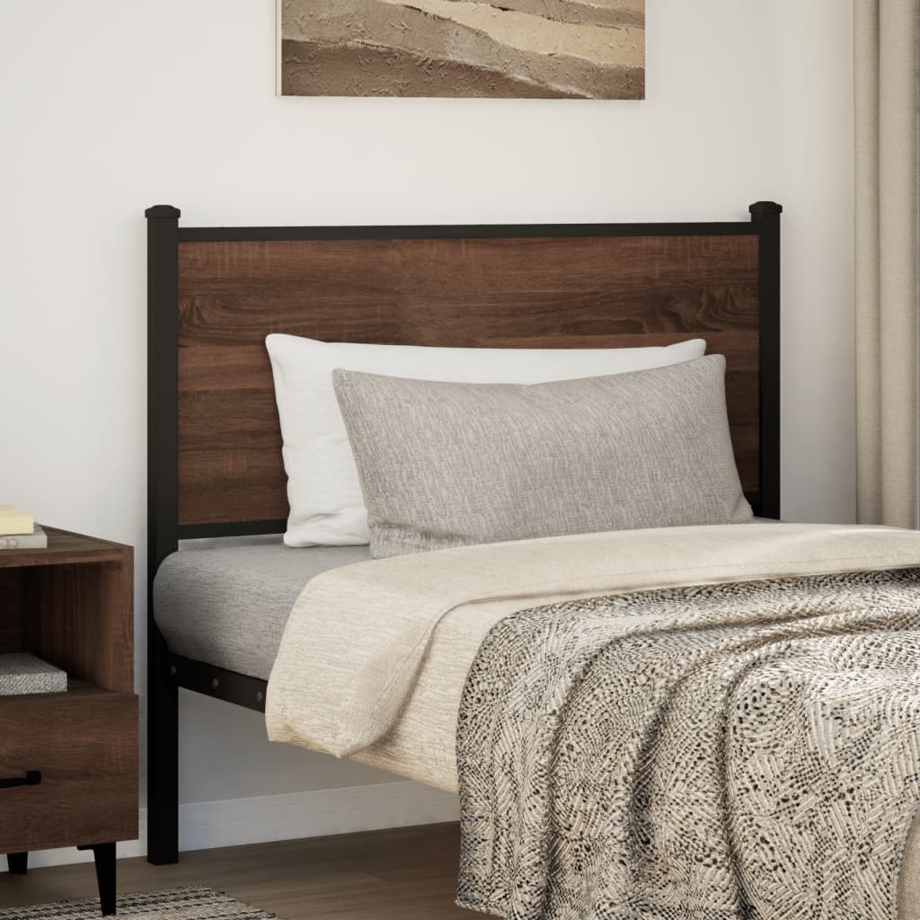 Vervangend hoofdbord 100 cm bewerkt hout en staal bruin eikenkleurig is nu te koop bij PeponiXL, paradijselijk wonen!