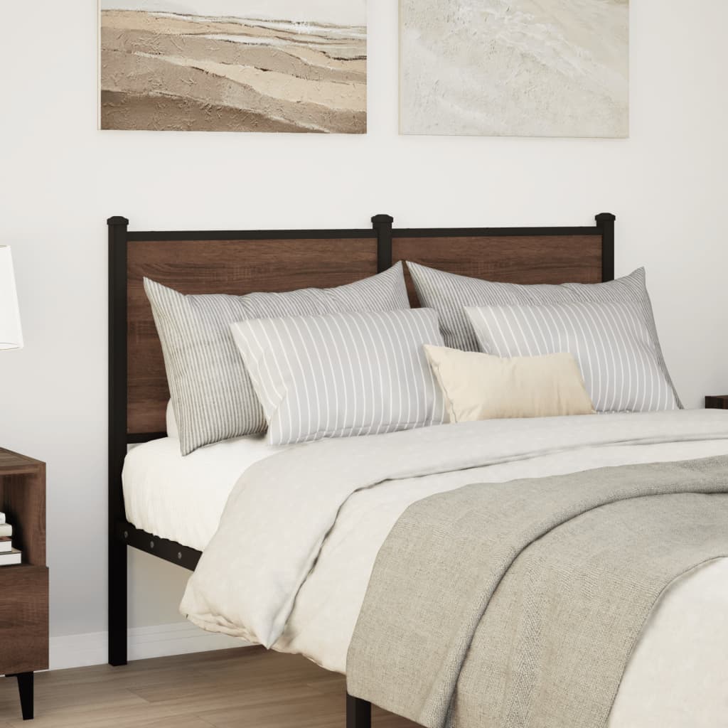 Vervangend hoofdbord 120 cm bewerkt hout en staal bruin eikenkleurig is nu te koop bij PeponiXL, paradijselijk wonen!