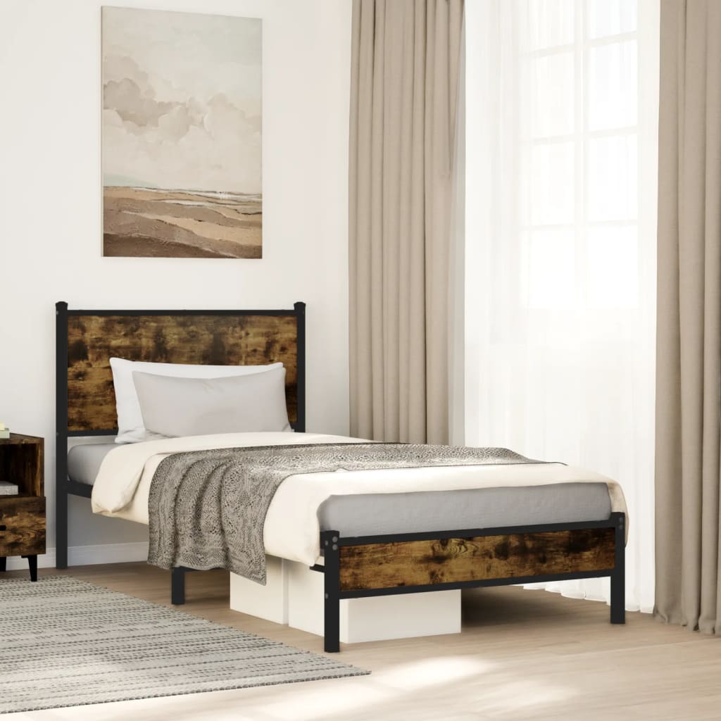 Bedframe zonder matras metaal gerookt eikenkleurig 90x190 cm is nu te koop bij PeponiXL, paradijselijk wonen!
