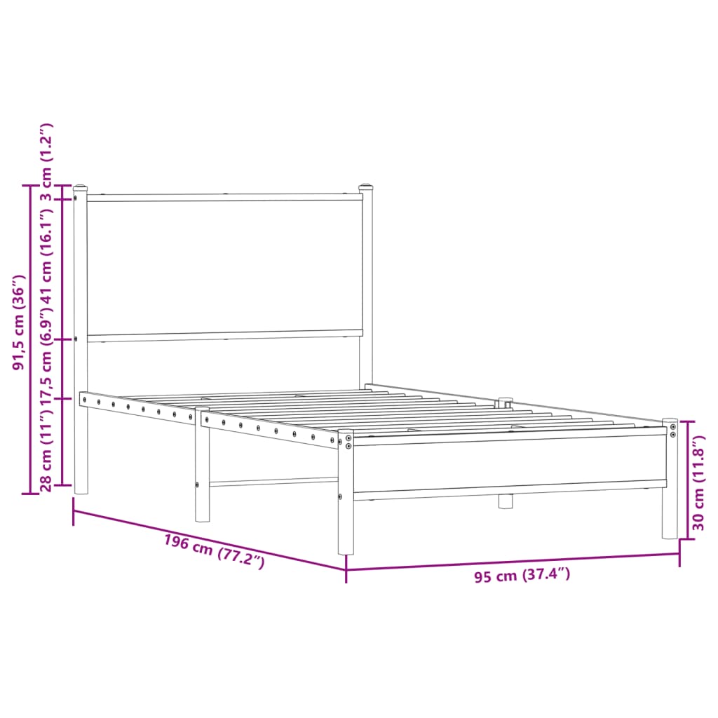 Bedframe zonder matras metaal gerookt eikenkleurig 90x190 cm is nu te koop bij PeponiXL, paradijselijk wonen!