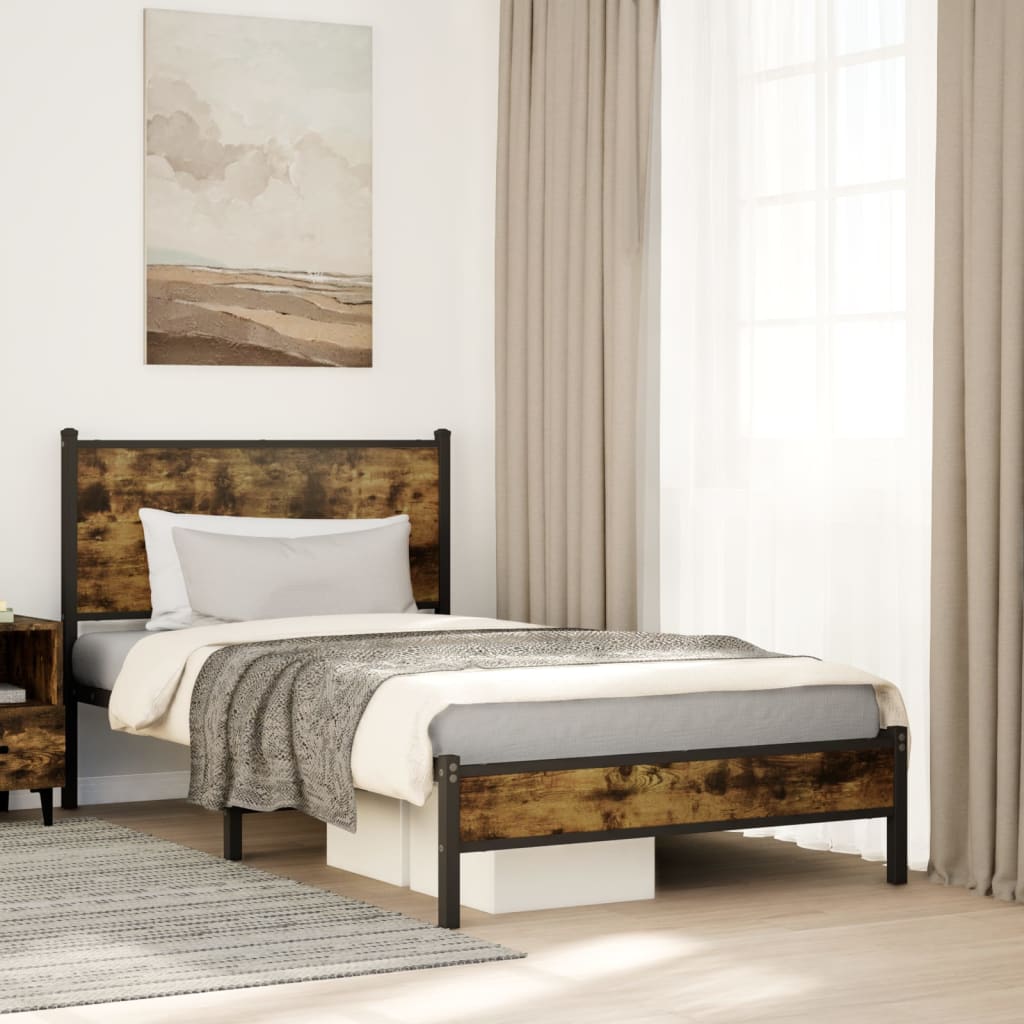 Bedframe zonder matras metaal gerookt eikenkleurig 100x200 cm is nu te koop bij PeponiXL, paradijselijk wonen!