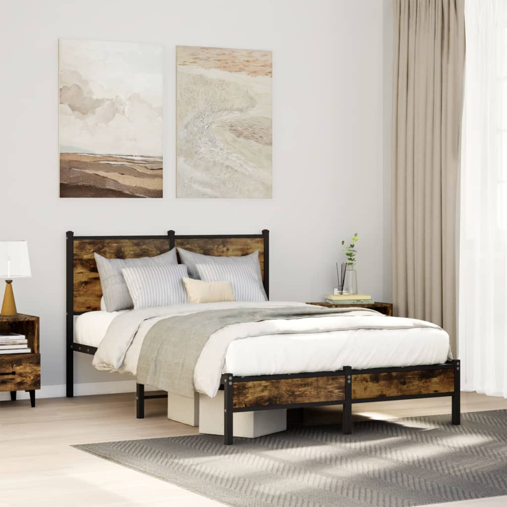 Bedframe zonder matras metaal gerookt eikenkleurig 120x200 cm is nu te koop bij PeponiXL, paradijselijk wonen!