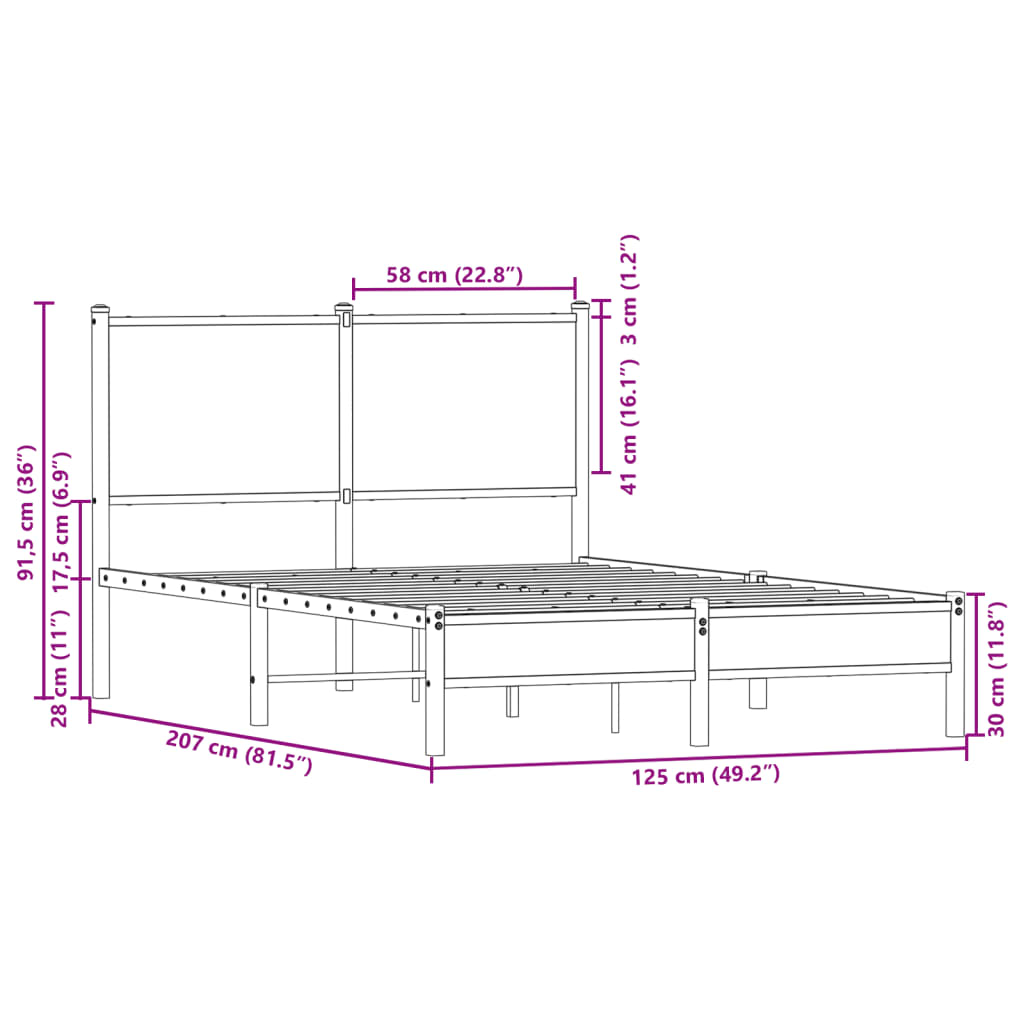 Bedframe zonder matras metaal gerookt eikenkleurig 120x200 cm is nu te koop bij PeponiXL, paradijselijk wonen!