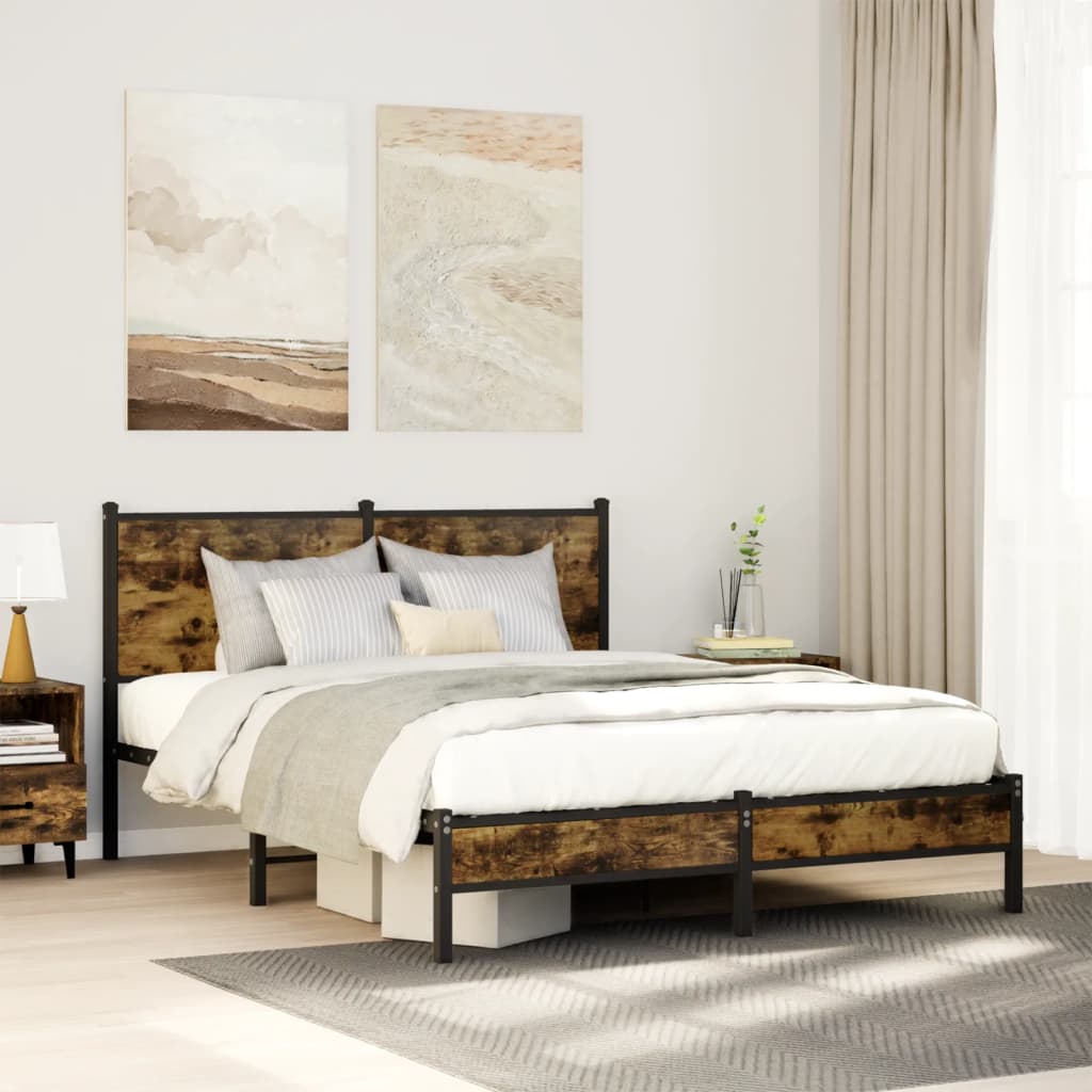 Bedframe zonder matras metaal gerookt eikenkleurig 140x190 cm is nu te koop bij PeponiXL, paradijselijk wonen!