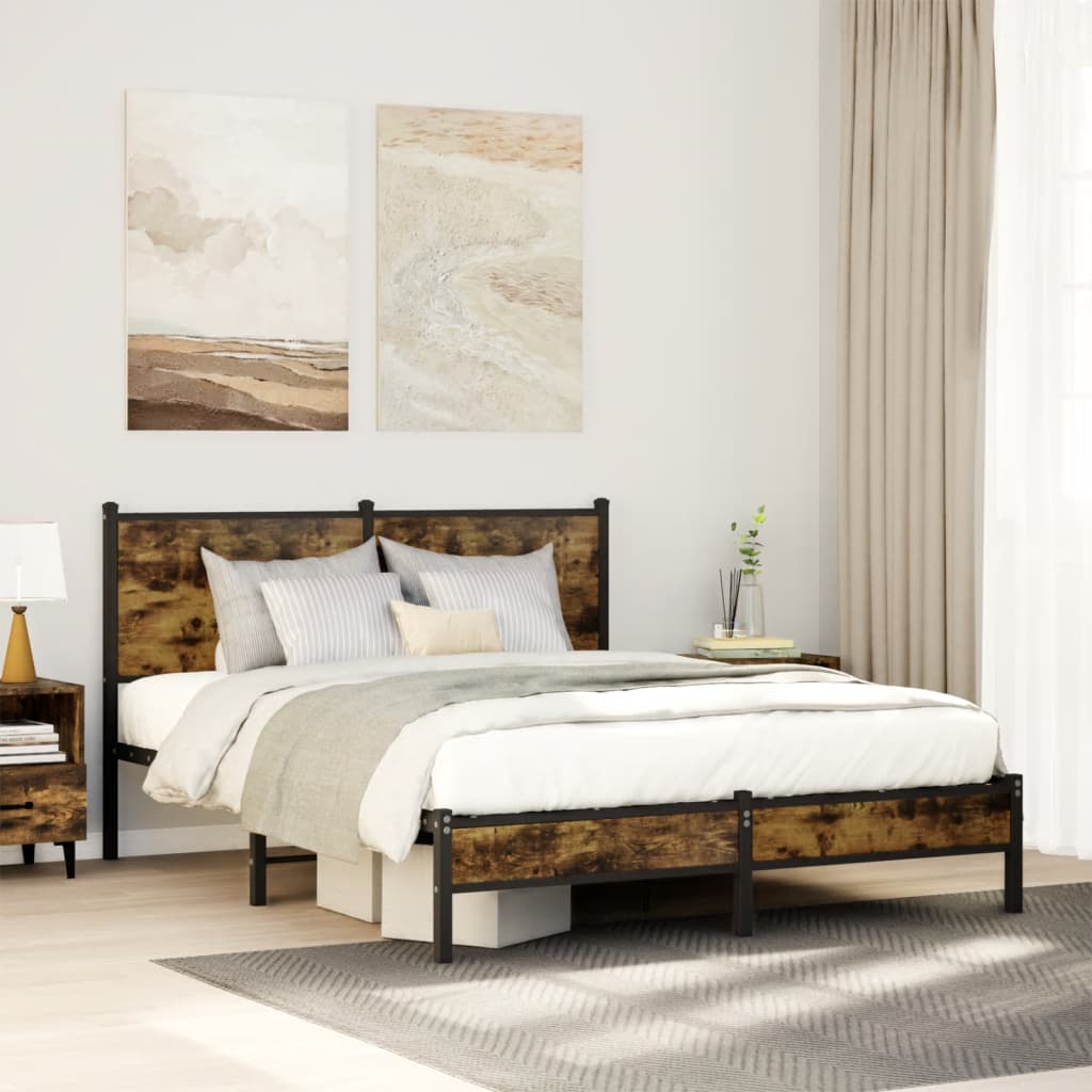 Bedframe zonder matras metaal gerookt eikenkleurig 150x200 cm is nu te koop bij PeponiXL, paradijselijk wonen!