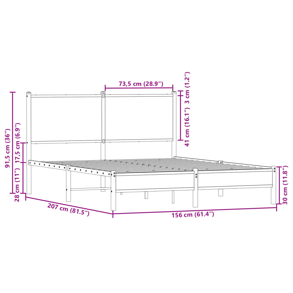 Bedframe zonder matras metaal gerookt eikenkleurig 150x200 cm is nu te koop bij PeponiXL, paradijselijk wonen!