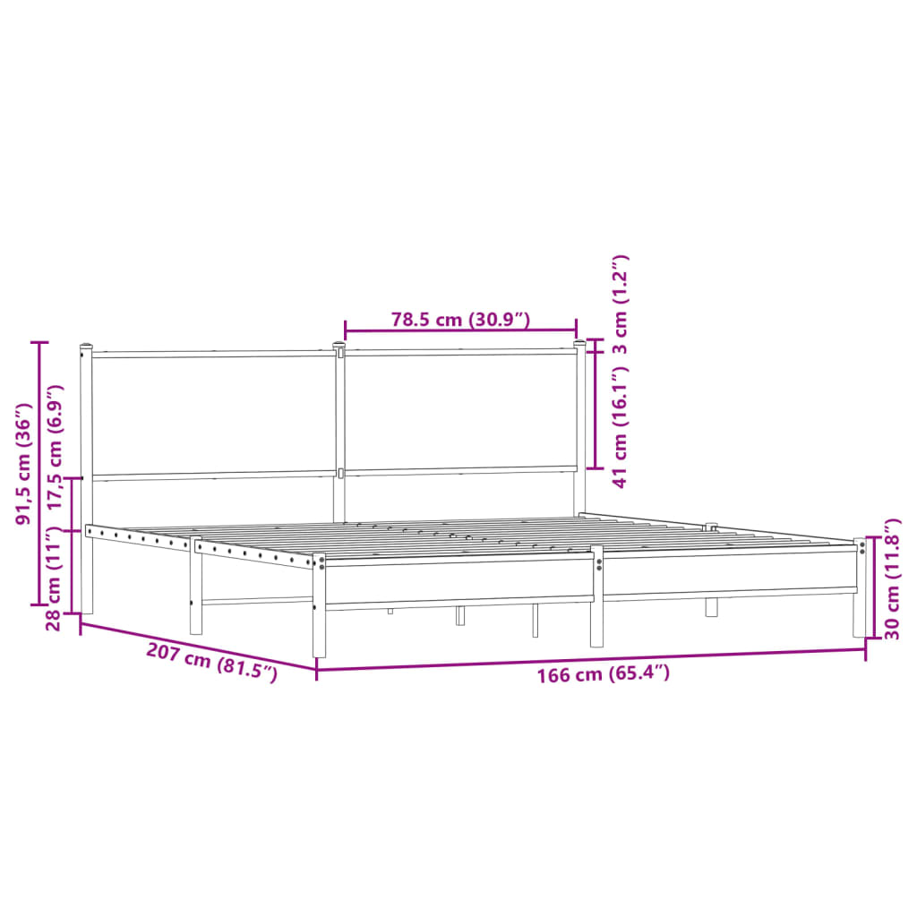 Bedframe zonder matras metaal gerookt eikenkleurig 160x200 cm is nu te koop bij PeponiXL, paradijselijk wonen!