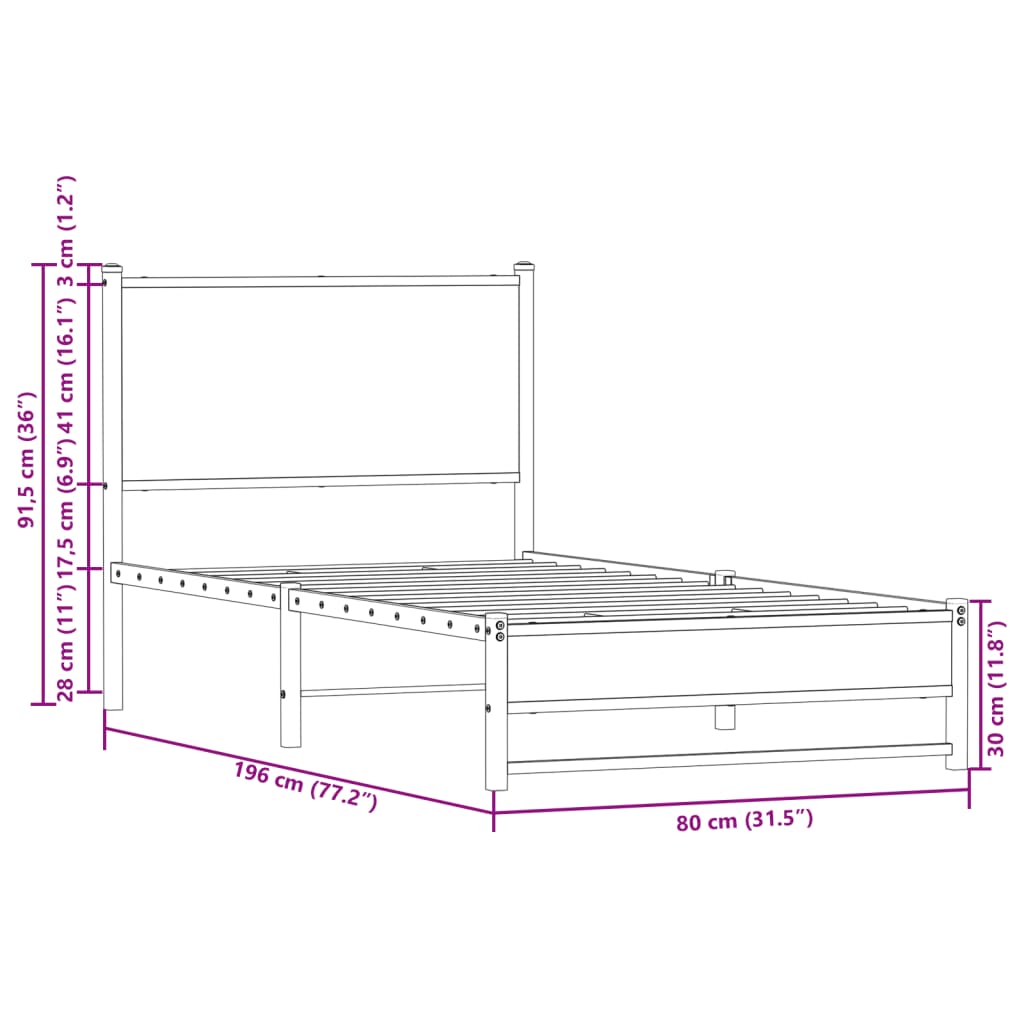 Bedframe zonder matras metaal gerookt eikenkleurig 75x190 cm is nu te koop bij PeponiXL, paradijselijk wonen!