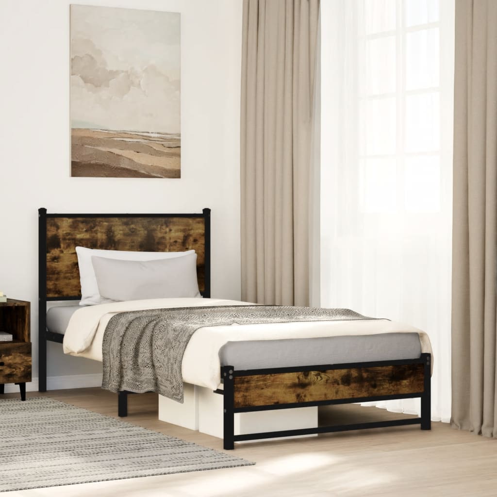 Bedframe zonder matras metaal gerookt eikenkleurig 90x190 cm is nu te koop bij PeponiXL, paradijselijk wonen!