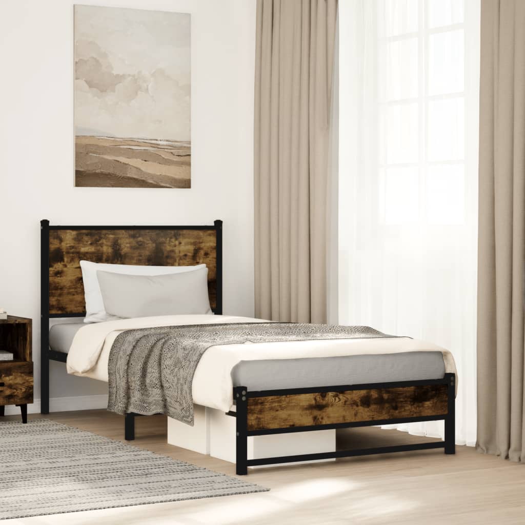 Bedframe zonder matras metaal gerookt eikenkleurig 100x200 cm is nu te koop bij PeponiXL, paradijselijk wonen!