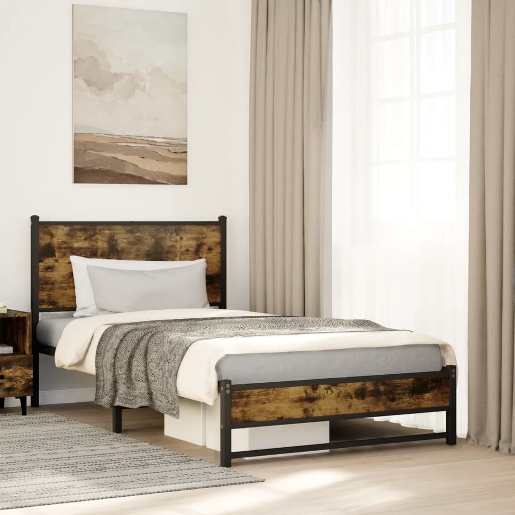 Bedframe zonder matras metaal gerookt eikenkleurig 107x203 cm is nu te koop bij PeponiXL, paradijselijk wonen!