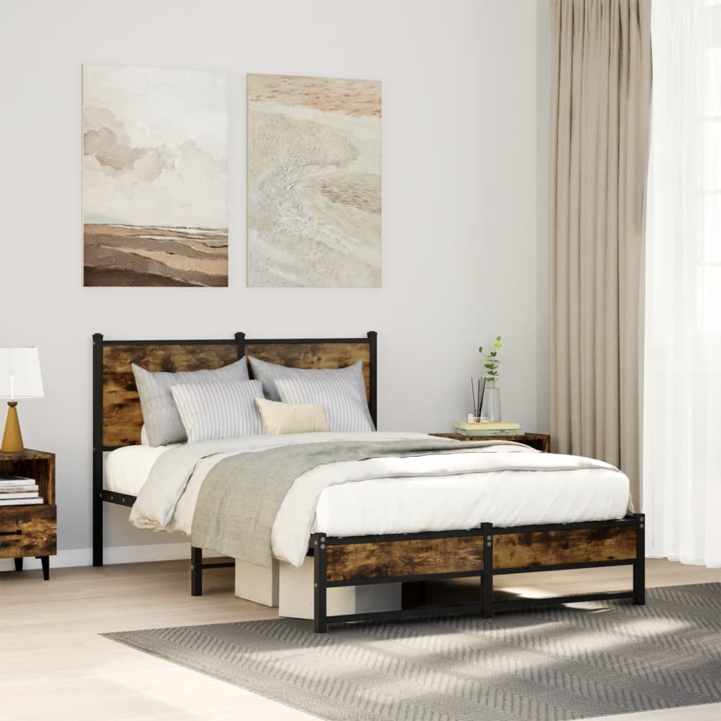 Bedframe zonder matras metaal gerookt eikenkleurig 120x190 cm is nu te koop bij PeponiXL, paradijselijk wonen!