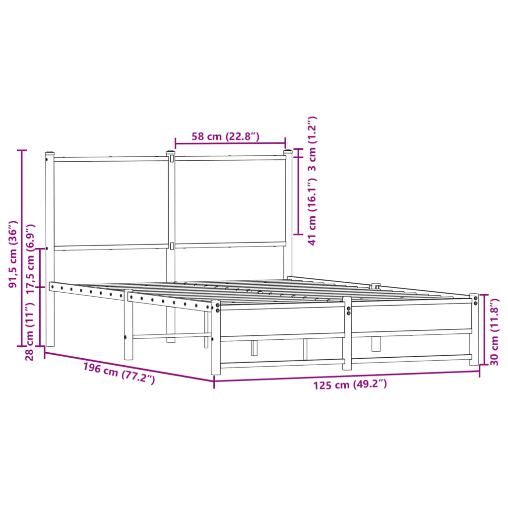 Bedframe zonder matras metaal gerookt eikenkleurig 120x190 cm is nu te koop bij PeponiXL, paradijselijk wonen!