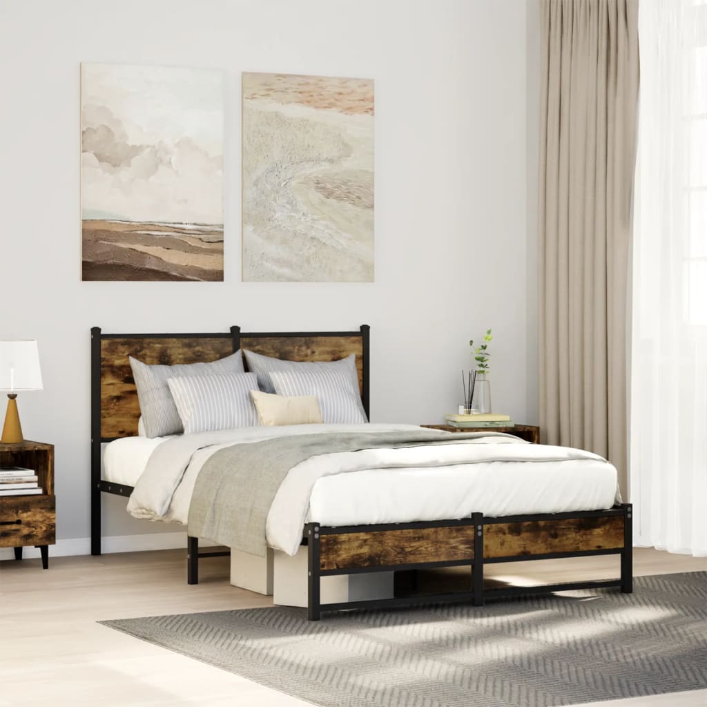 Bedframe zonder matras metaal gerookt eikenkleurig 120x200 cm is nu te koop bij PeponiXL, paradijselijk wonen!