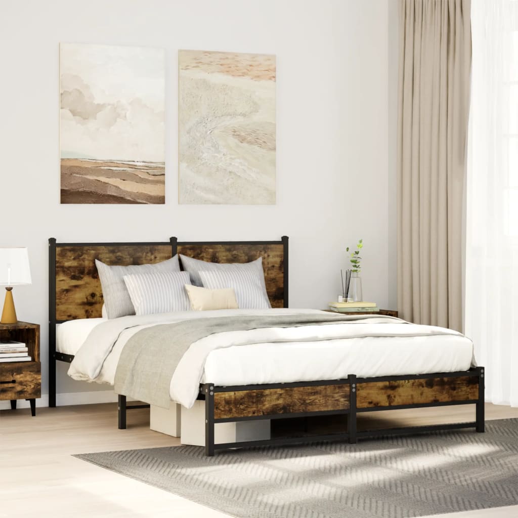 Bedframe zonder matras metaal gerookt eikenkleurig 137x190 cm is nu te koop bij PeponiXL, paradijselijk wonen!