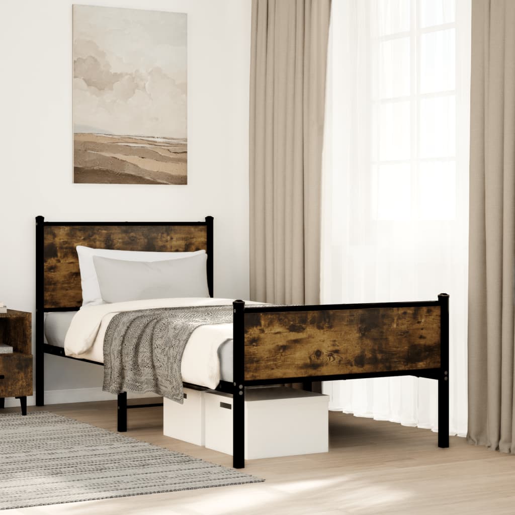 Bedframe zonder matras metaal gerookt eikenkleurig 80x200 cm is nu te koop bij PeponiXL, paradijselijk wonen!