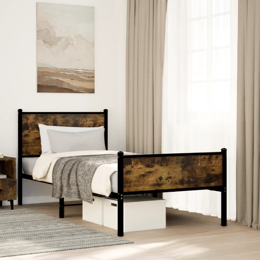 Bedframe zonder matras metaal gerookt eikenkleurig 90x190 cm is nu te koop bij PeponiXL, paradijselijk wonen!
