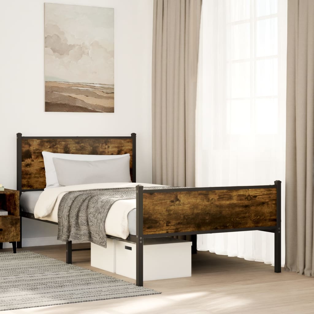 Bedframe zonder matras metaal gerookt eikenkleurig 107x203 cm is nu te koop bij PeponiXL, paradijselijk wonen!