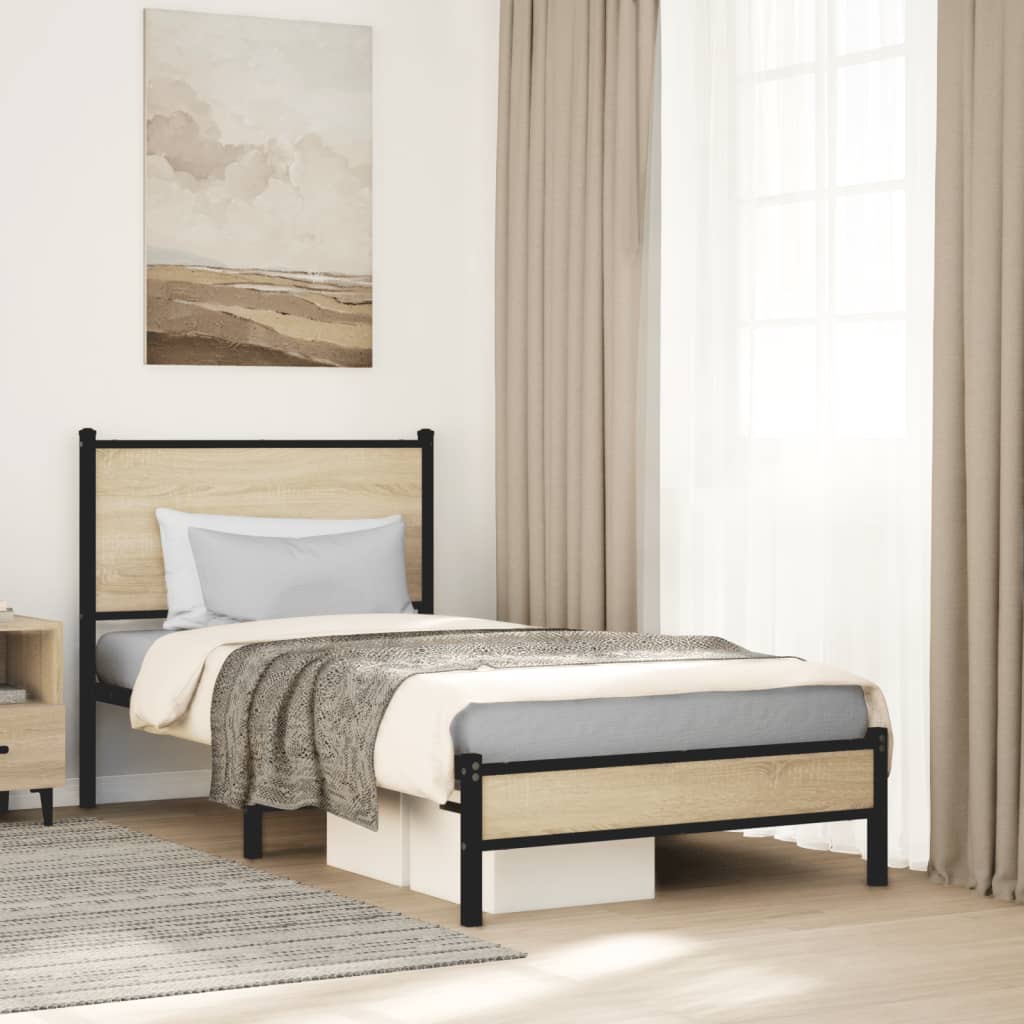 Bedframe zonder matras metaal sonoma eikenkleurig 75x190 cm is nu te koop bij PeponiXL, paradijselijk wonen!