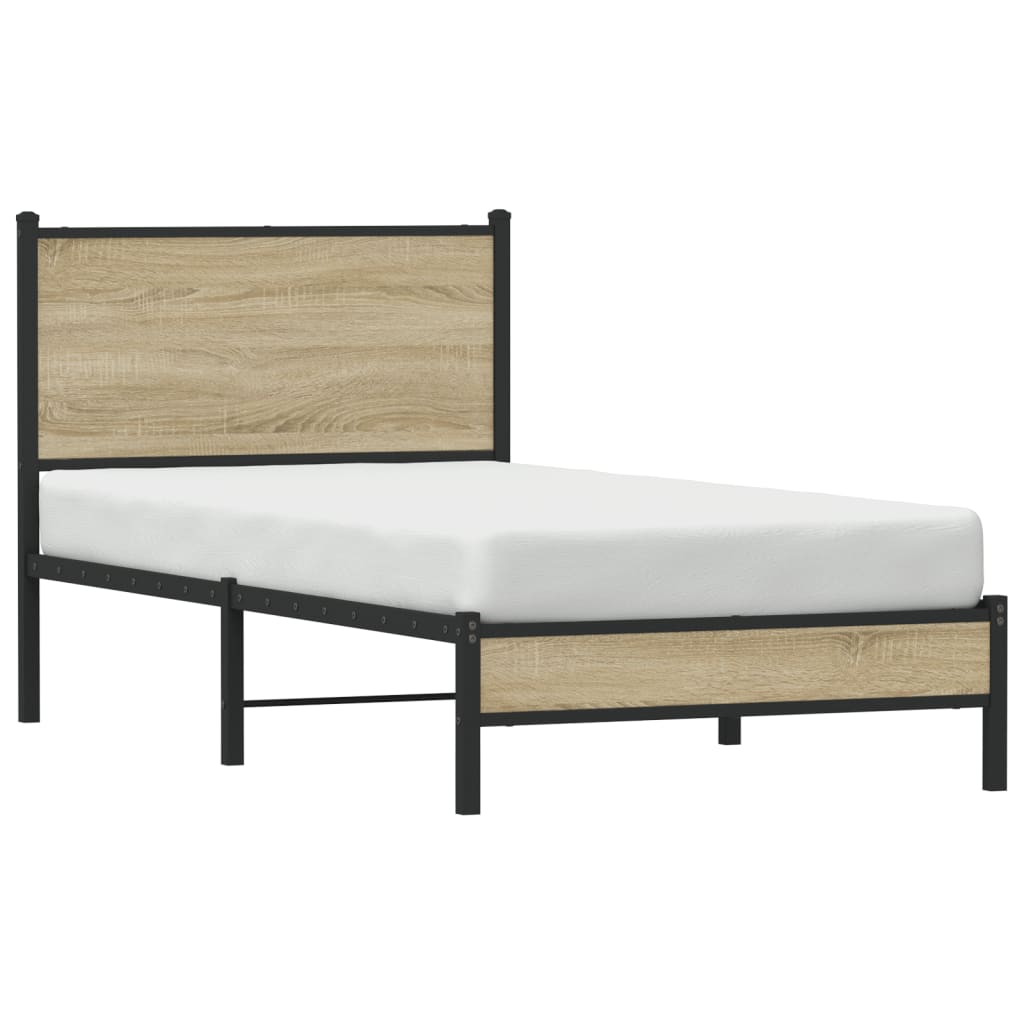 Bedframe zonder matras metaal sonoma eikenkleurig 75x190 cm is nu te koop bij PeponiXL, paradijselijk wonen!