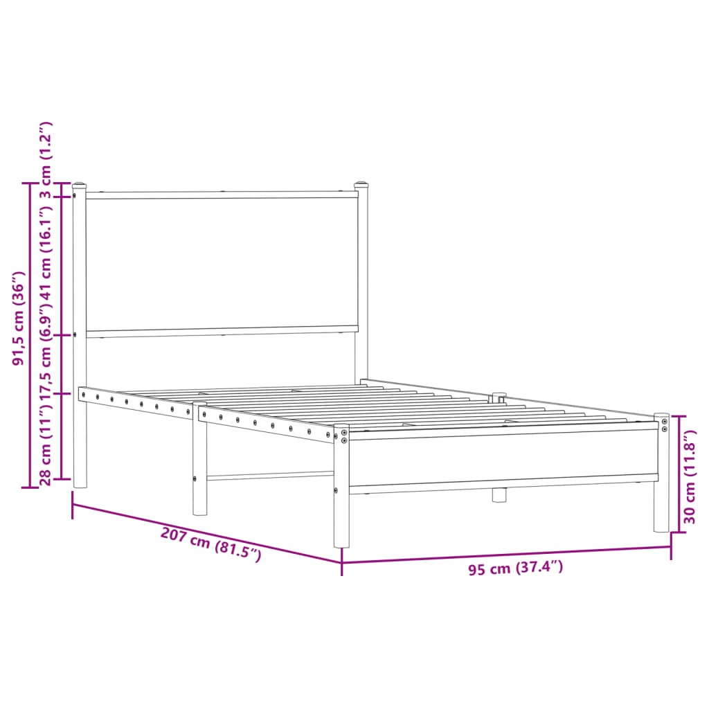 Bedframe zonder matras metaal sonoma eikenkleurig 90x200 cm is nu te koop bij PeponiXL, paradijselijk wonen!