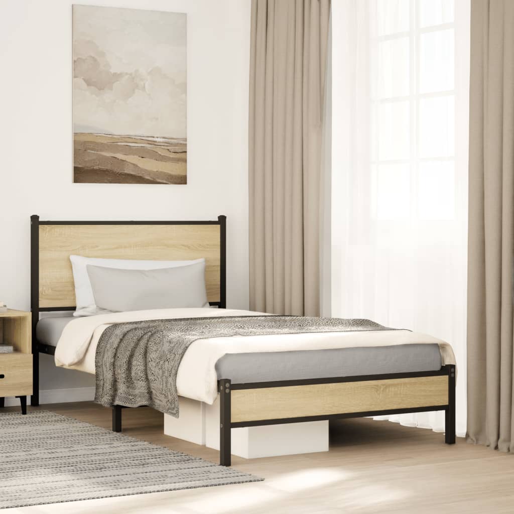 Bedframe zonder matras metaal sonoma eikenkleurig 100x200 cm is nu te koop bij PeponiXL, paradijselijk wonen!