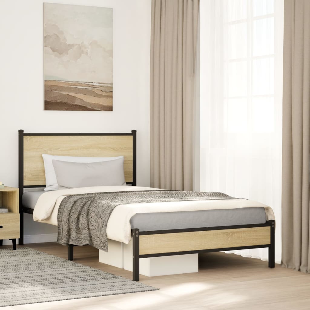 Bedframe zonder matras metaal sonoma eikenkleurig 107x203 cm is nu te koop bij PeponiXL, paradijselijk wonen!
