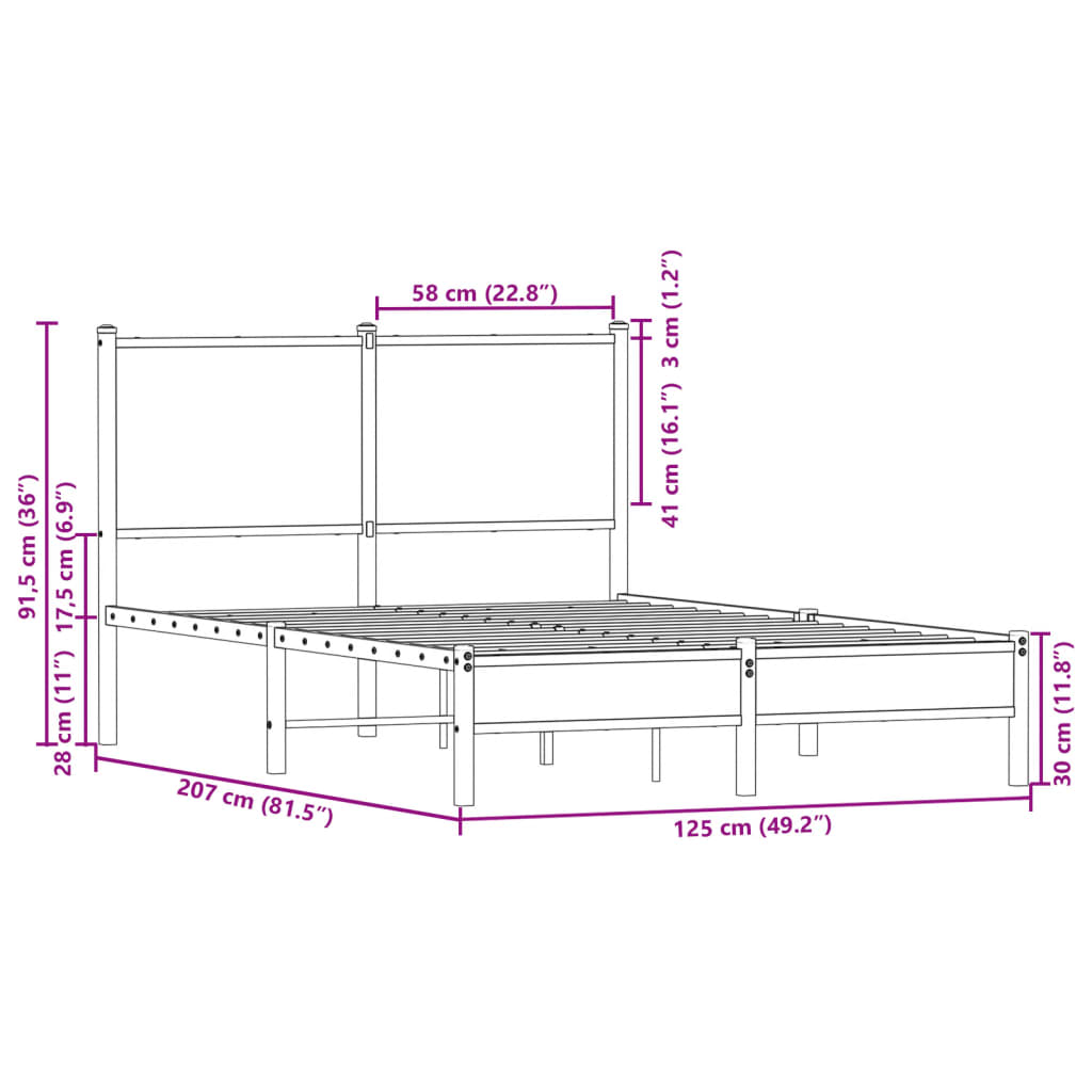Bedframe zonder matras metaal sonoma eikenkleurig 120x200 cm is nu te koop bij PeponiXL, paradijselijk wonen!