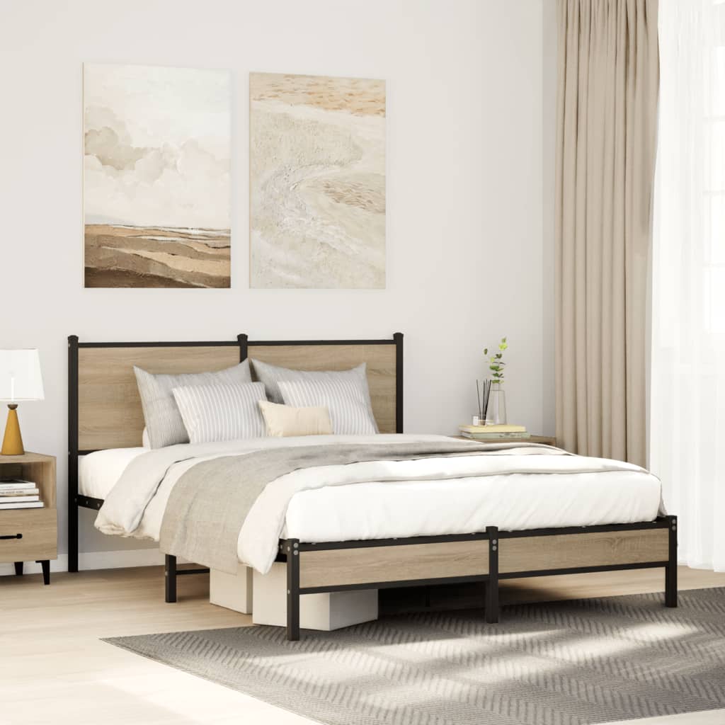 Bedframe zonder matras metaal sonoma eikenkleurig 137x190 cm is nu te koop bij PeponiXL, paradijselijk wonen!