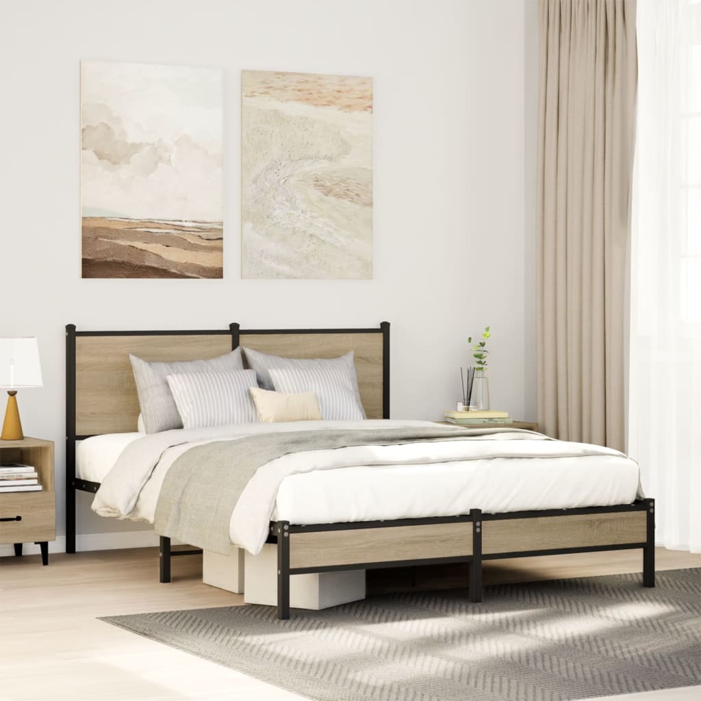 Bedframe zonder matras metaal sonoma eikenkleurig 150x200 cm is nu te koop bij PeponiXL, paradijselijk wonen!