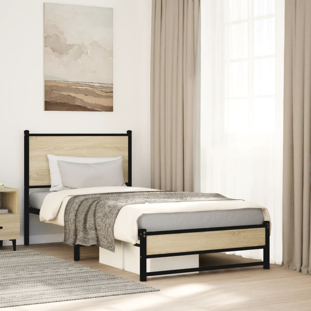 Bedframe zonder matras metaal sonoma eikenkleurig 90x190 cm is nu te koop bij PeponiXL, paradijselijk wonen!