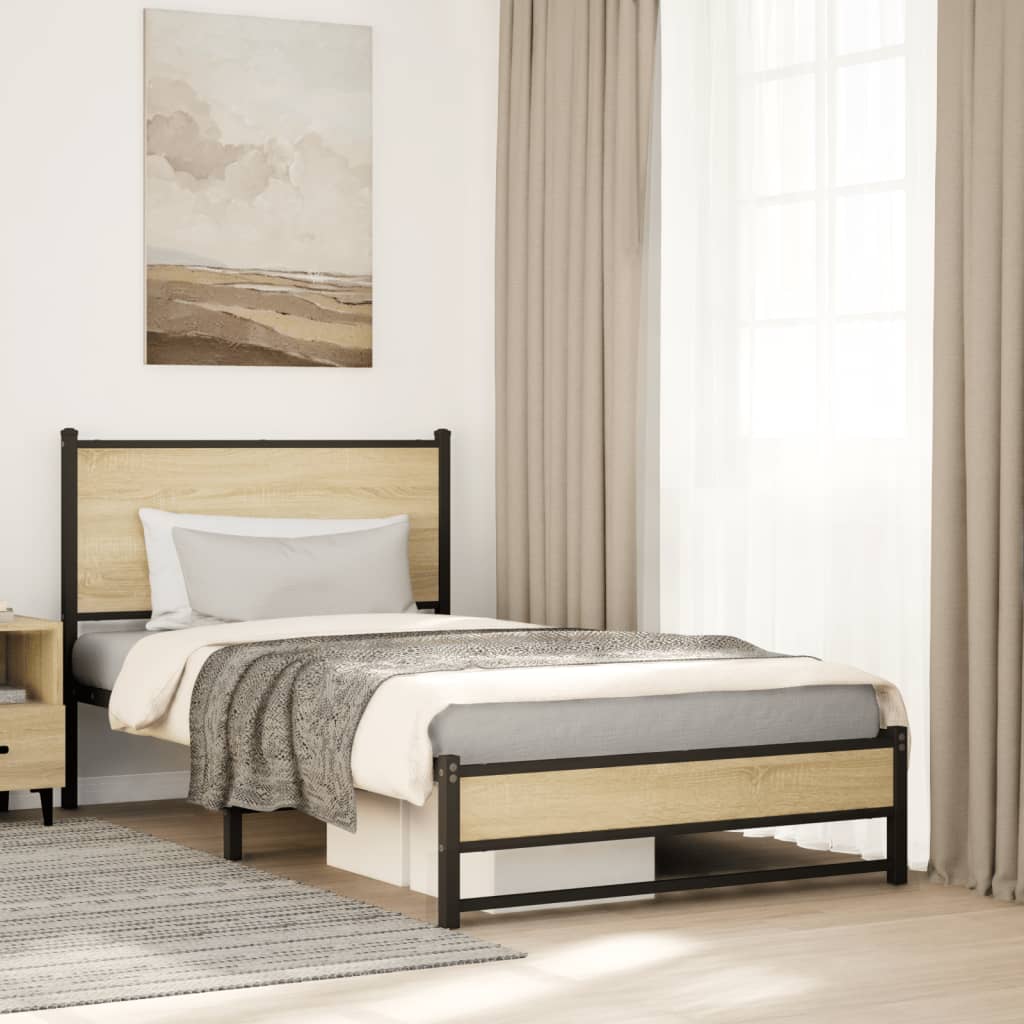 Bedframe zonder matras metaal sonoma eikenkleurig 100x190 cm is nu te koop bij PeponiXL, paradijselijk wonen!