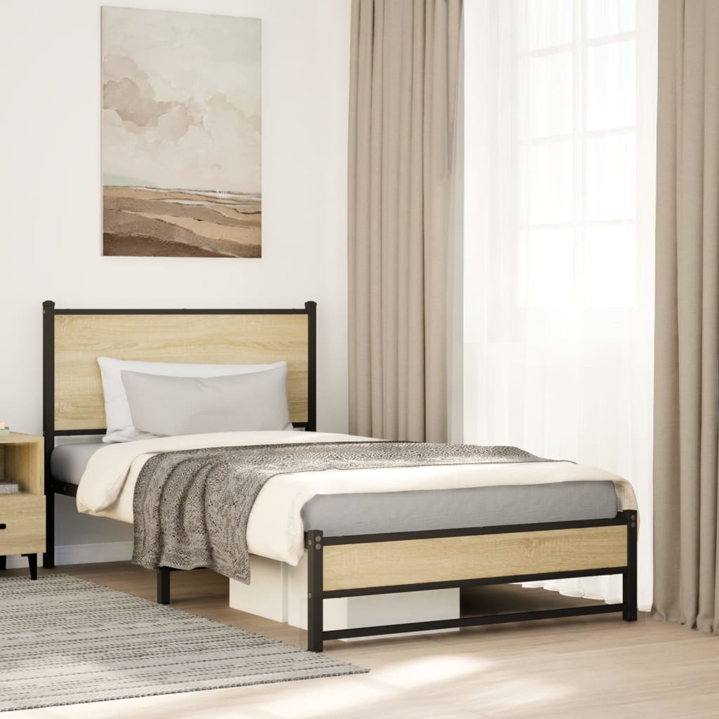 Bedframe zonder matras metaal sonoma eikenkleurig 100x200 cm is nu te koop bij PeponiXL, paradijselijk wonen!