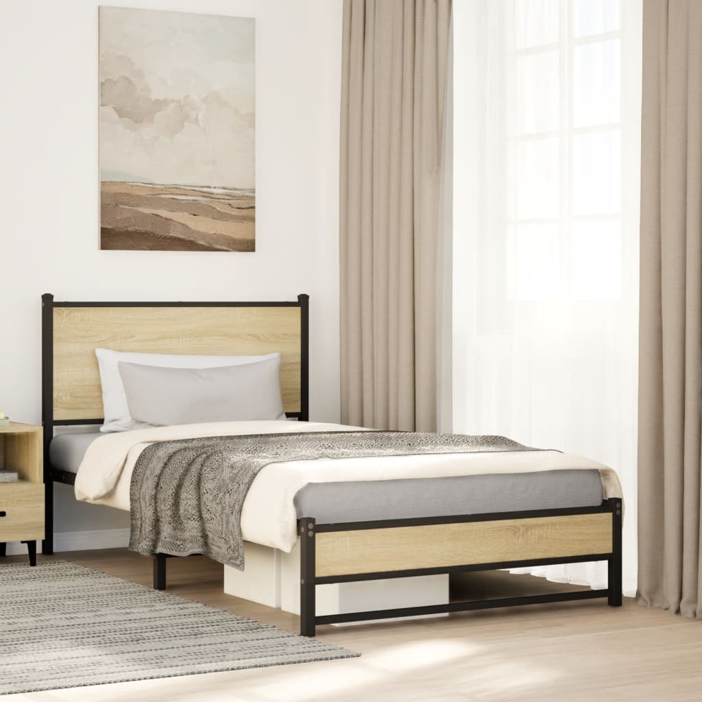Bedframe zonder matras metaal sonoma eikenkleurig 107x203 cm is nu te koop bij PeponiXL, paradijselijk wonen!