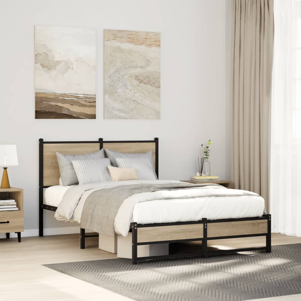 Bedframe zonder matras metaal sonoma eikenkleurig 120x190 cm is nu te koop bij PeponiXL, paradijselijk wonen!