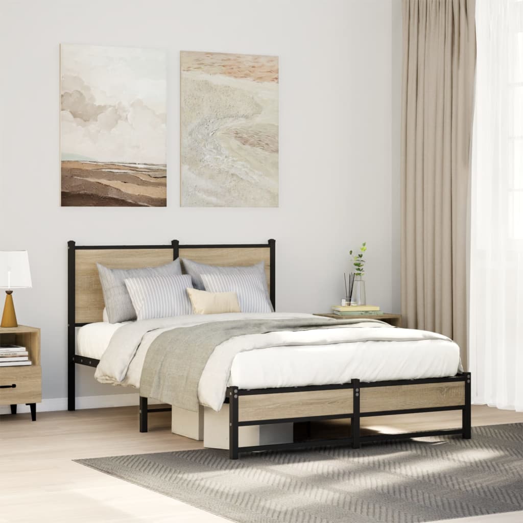 Bedframe zonder matras metaal sonoma eikenkleurig 120x200 cm is nu te koop bij PeponiXL, paradijselijk wonen!