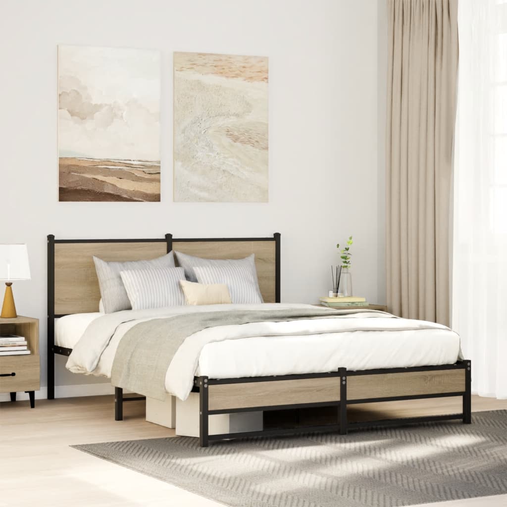 Bedframe zonder matras metaal sonoma eikenkleurig 137x190 cm is nu te koop bij PeponiXL, paradijselijk wonen!