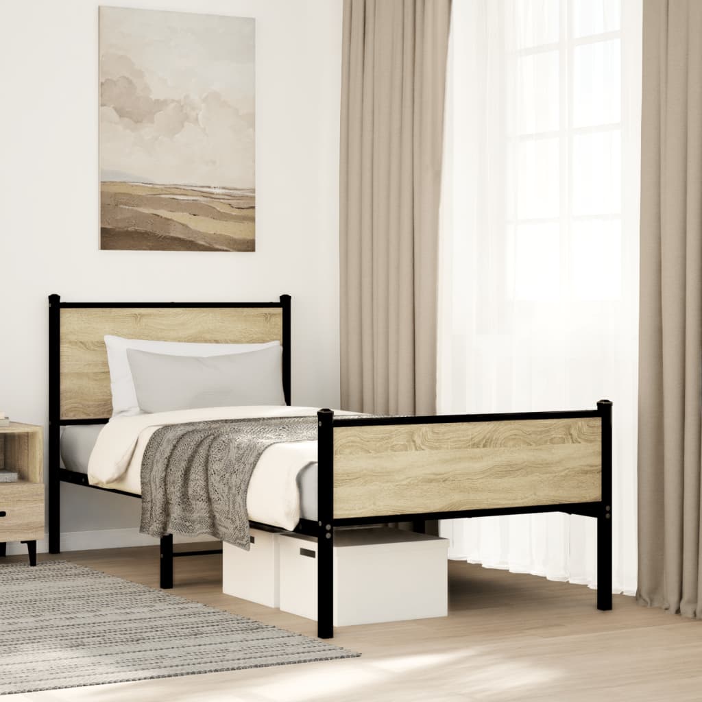 Bedframe zonder matras metaal sonoma eikenkleurig 90x200 cm is nu te koop bij PeponiXL, paradijselijk wonen!