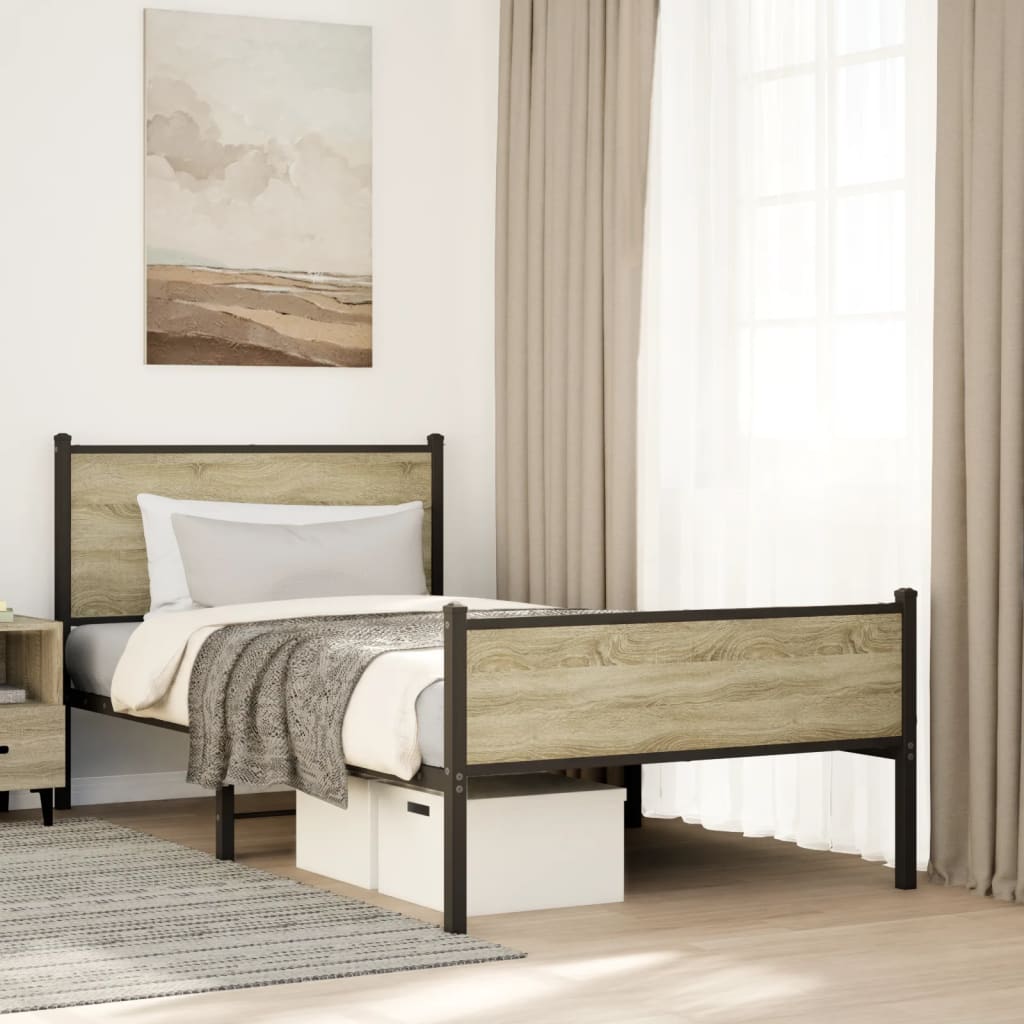 Bedframe zonder matras metaal sonoma eikenkleurig 100x190 cm is nu te koop bij PeponiXL, paradijselijk wonen!