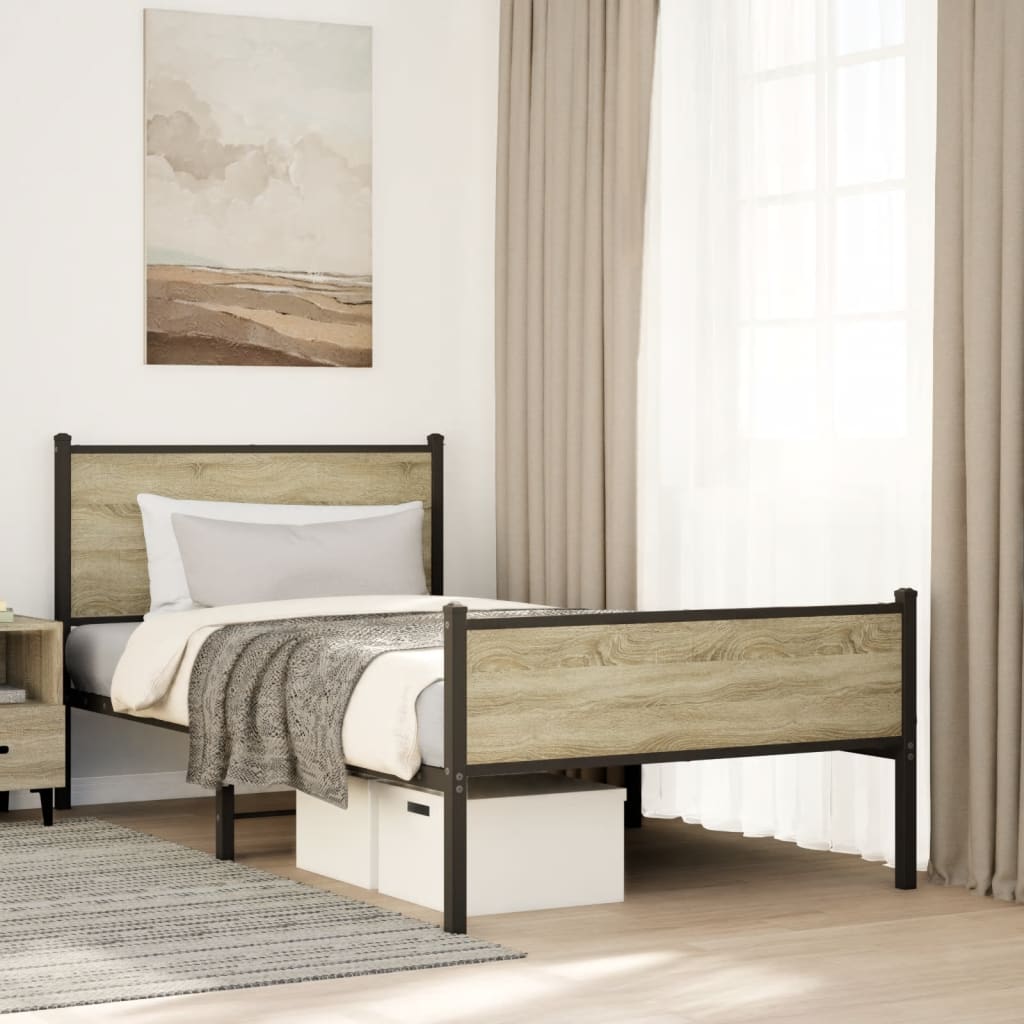 Bedframe zonder matras metaal sonoma eikenkleurig 100x200 cm is nu te koop bij PeponiXL, paradijselijk wonen!