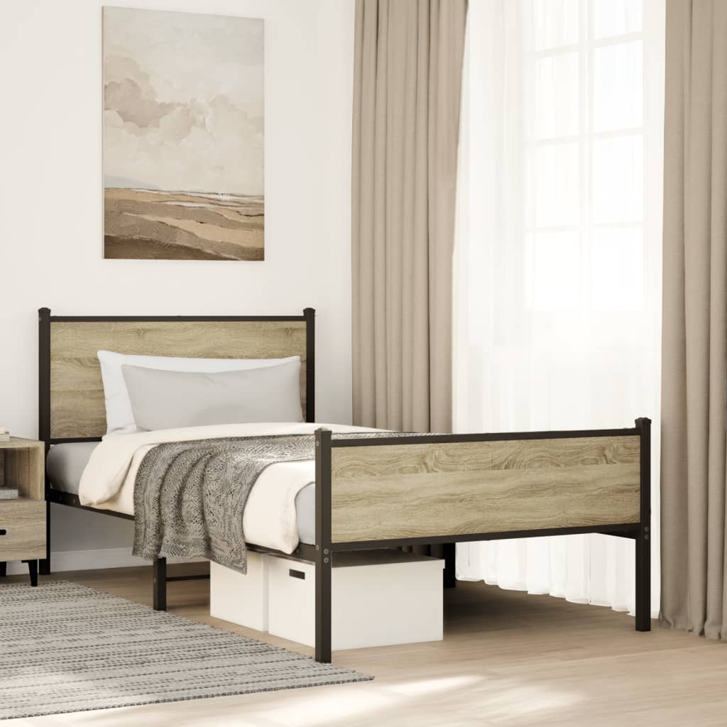 Bedframe zonder matras metaal sonoma eikenkleurig 107x203 cm is nu te koop bij PeponiXL, paradijselijk wonen!